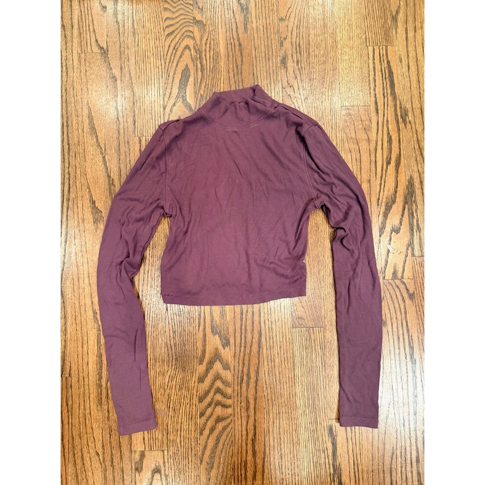 Aeropostale Seriously Soft Ribbed Mock Neck Crop Top S Purple Long Sleeve